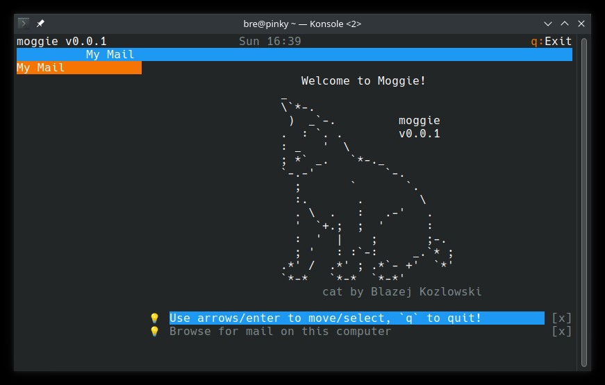 Moggie welcome screen